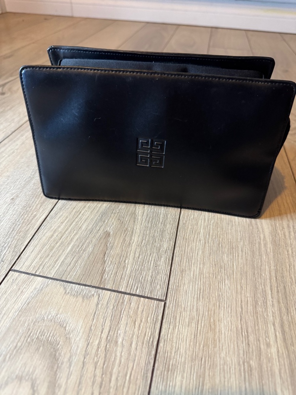 Givenchy Black Leather Toiletry Pouch with Embossed Logo